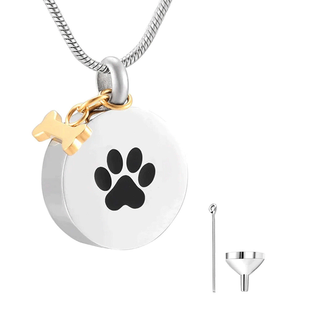 Paw Print Pet Memorial Pendant with Bone Charm